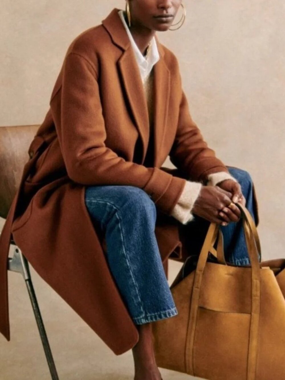 Sezane Caramel Brown Wool Belted Mederick Coat size 38 (US 6) - Picture 2 of 3